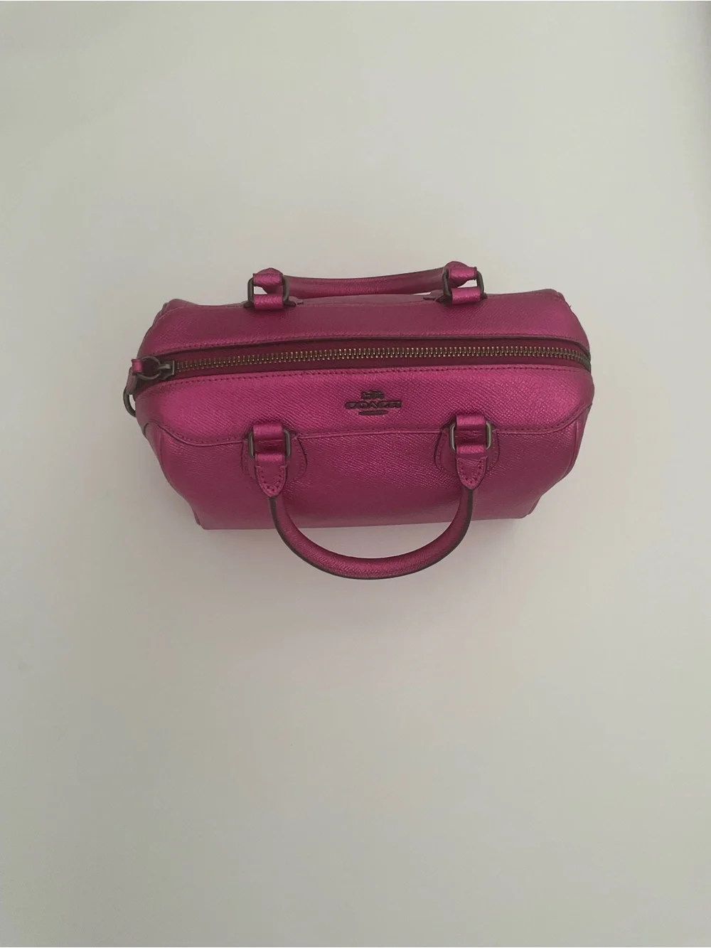 Coach Metallic Fuchsia Pebbled Leather Satchel